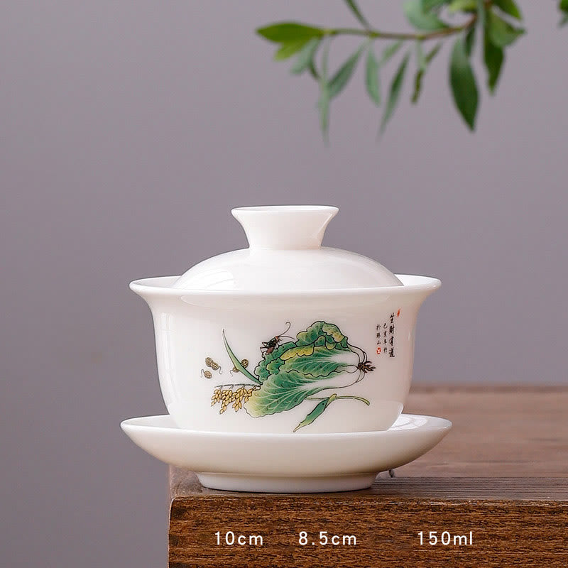 Teetassen Mit Untertasse Gaiwan Berge Porzellan Runde Tasse - Früchte und Gemüse