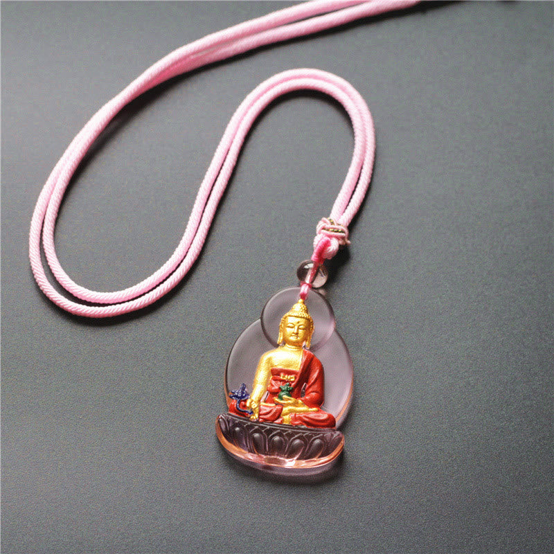 Anhänger Kette Liuli-Kristall Buddha rosa Meditation