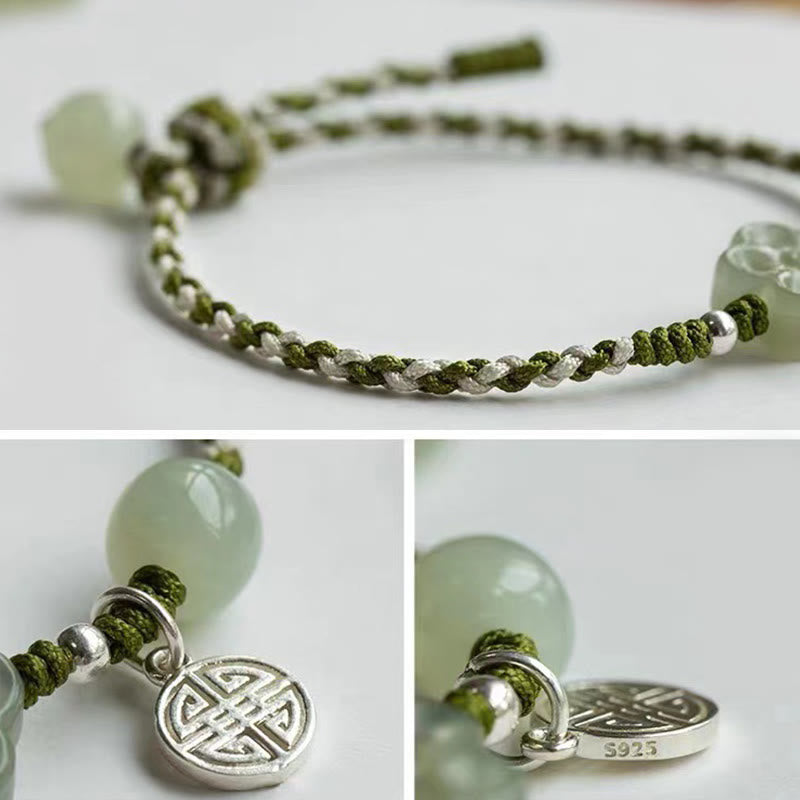 Jade Armband Pflaumenblüte grün weiß geflochten Glück Wohlstand Naturstein