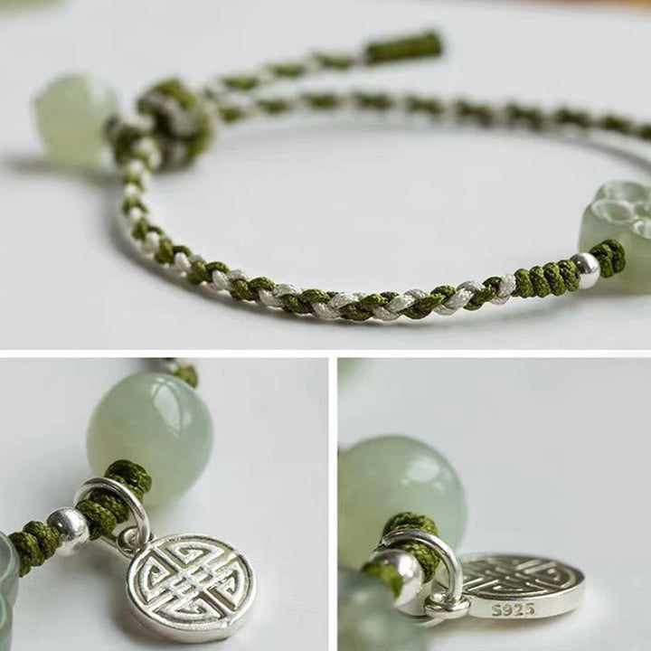 Jade Armband Pflaumenblüte grün weiß geflochten Glück Wohlstand Naturstein