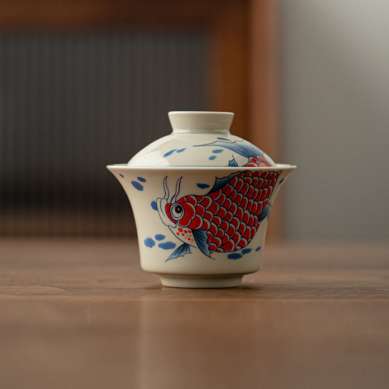 Gaiwan Koi Arowana Sancai Keramik 130ml Rote Koi Tasse