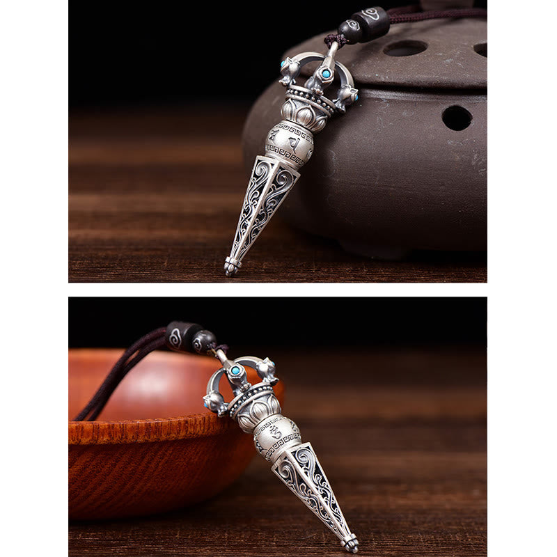 Kette Sterling Silber Dorje Vajra Anhänger mit Naturstein Perlen