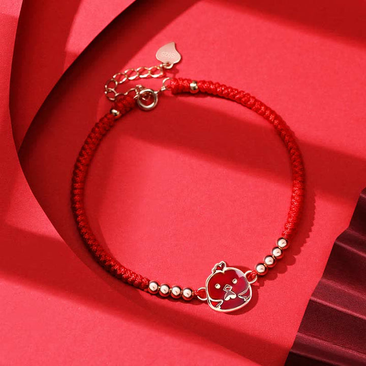 Rotes Armband 925 Silber Chinesisches Tierkreis Glück Energie Perlen.
