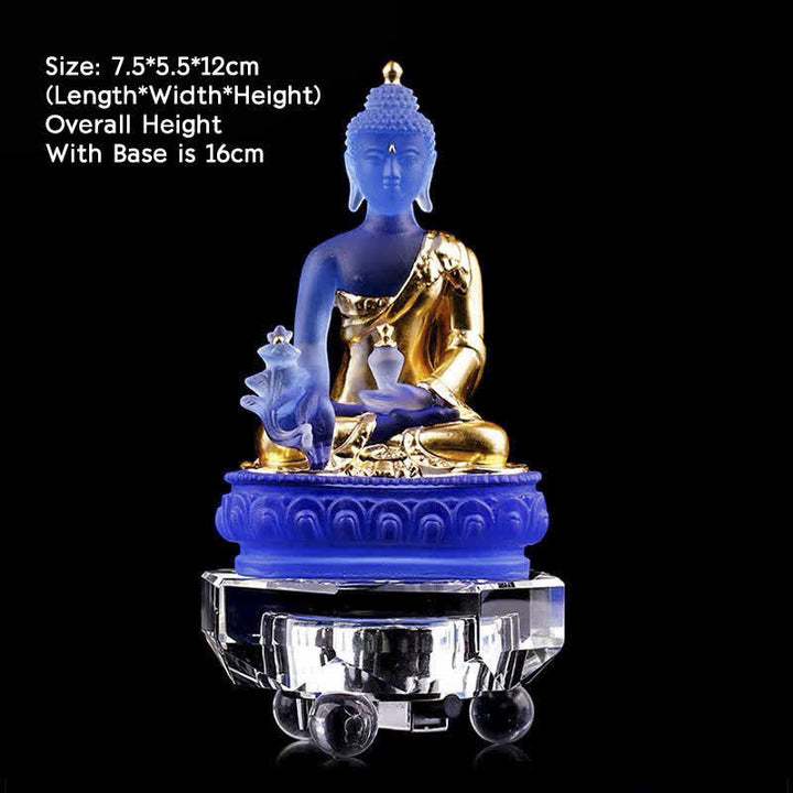 Buddha Statuen Medizin Liuli Kristall Gold Medizin-Buddha mit Leuchtsockel