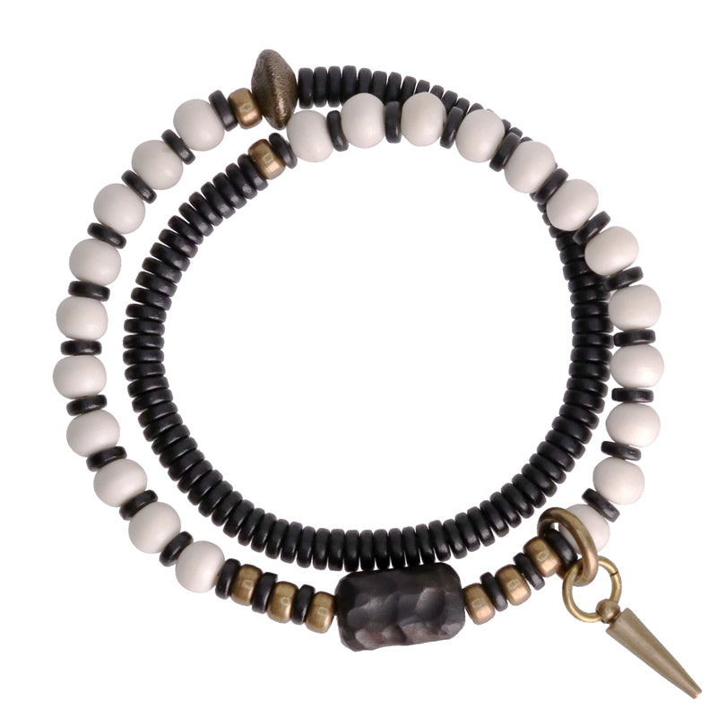 Armband Kupfer Ebenholz Paar – Stärke mit weißen Perlen schwarz Flach