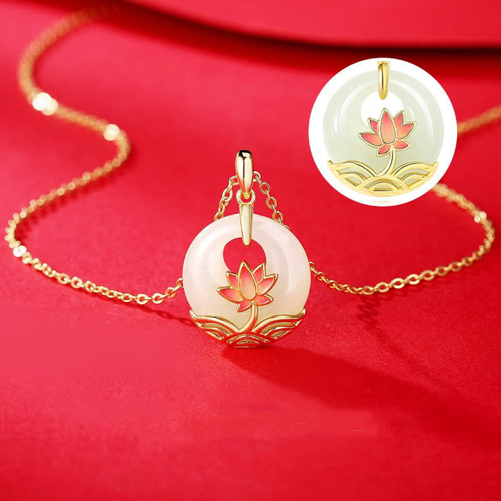 Kette 925er Silber Hetian Jade Lotus Segen Gold