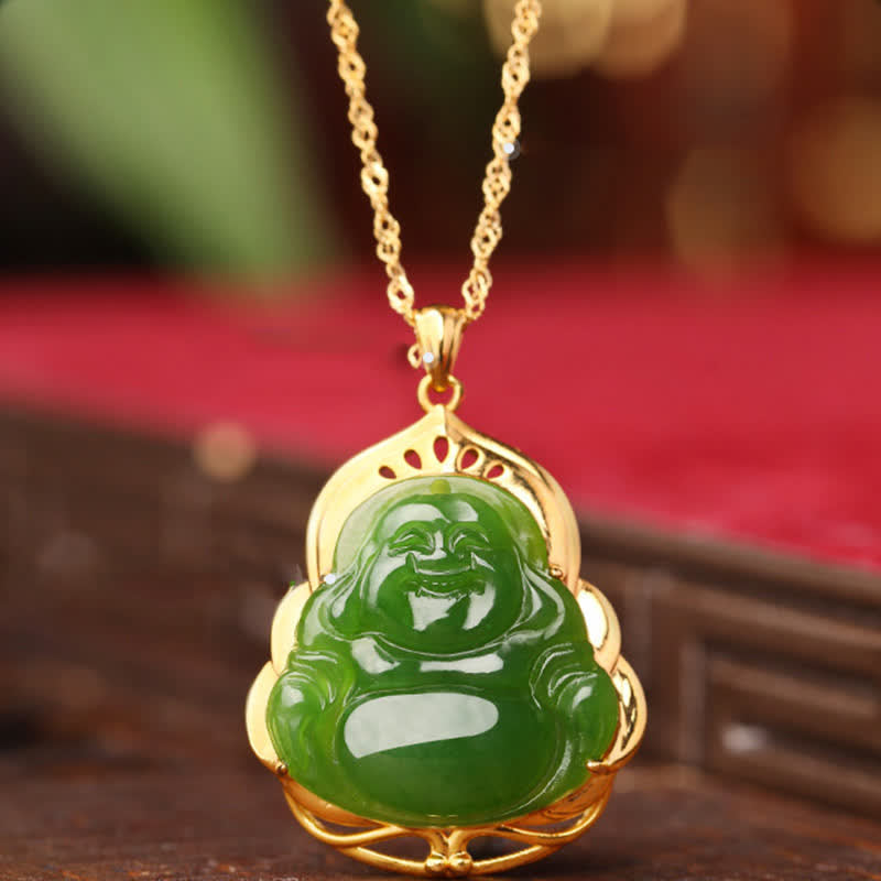 Jade Anhänger Lachender Buddha Kette Gold – Gelassenheit