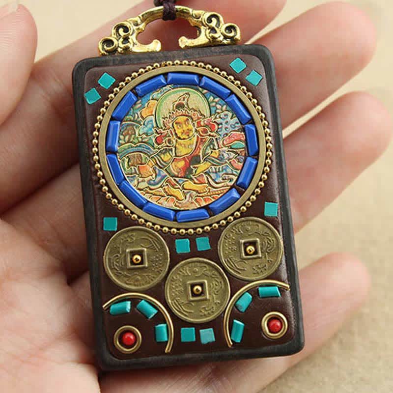 Kette Ebenholz Wohlstandsgott Frieden Thangka Münzen Türkis