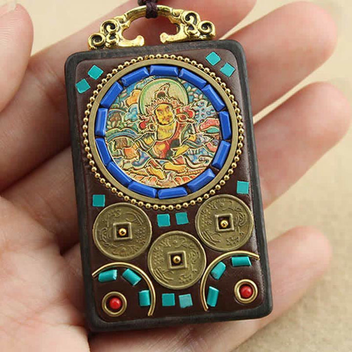 Kette Ebenholz Wohlstandsgott Frieden Thangka Münzen Türkis