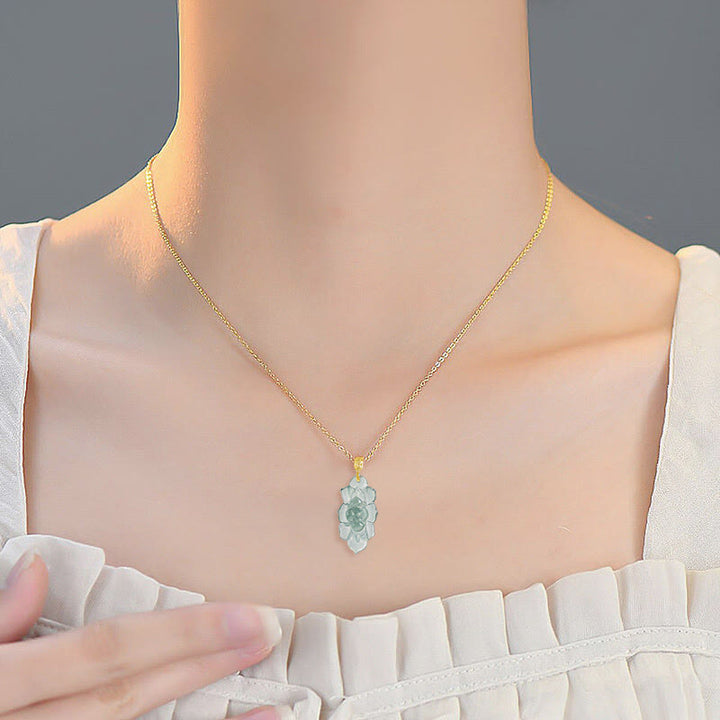 Anhänger Kette Jade Lotos Natur Wohlstand Gold