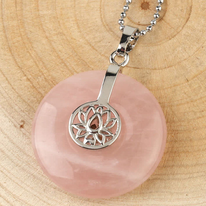 Rosenquarz Kette Lotus Anhänger Heilung silber