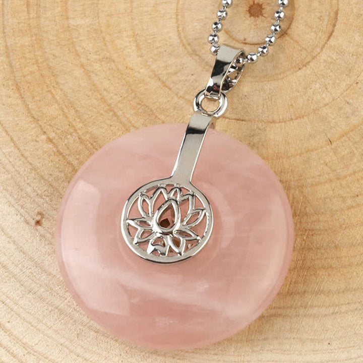 Rosenquarz Kette Lotus Anhänger Heilung silber