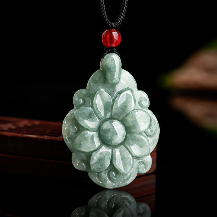 Anhänger jade grüne blüte kette rot