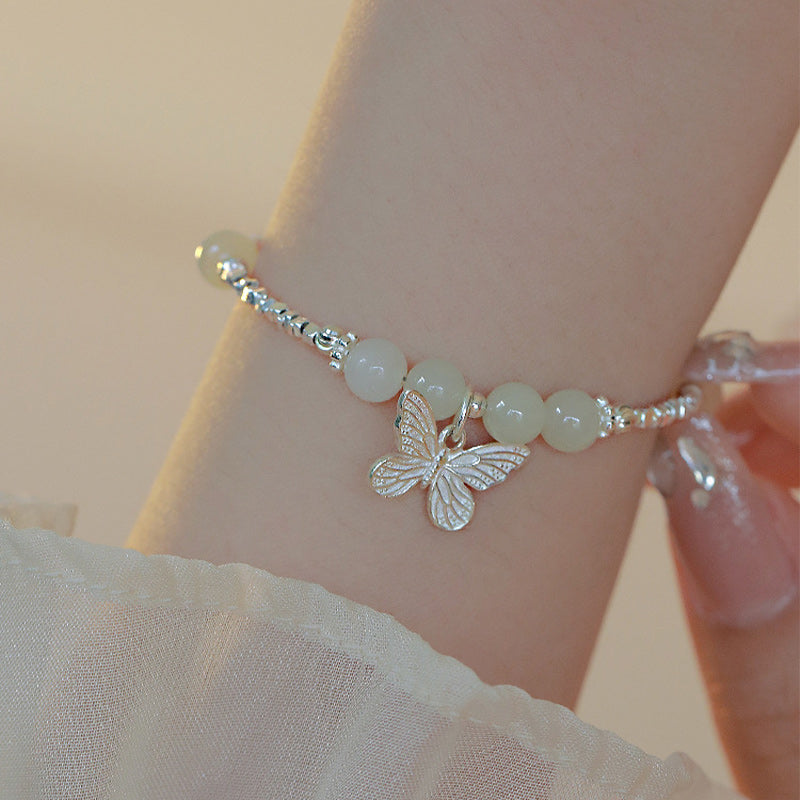 Jade Armband 925 Silber Schmetterling Charm elegantes Accessoire Handgelenk