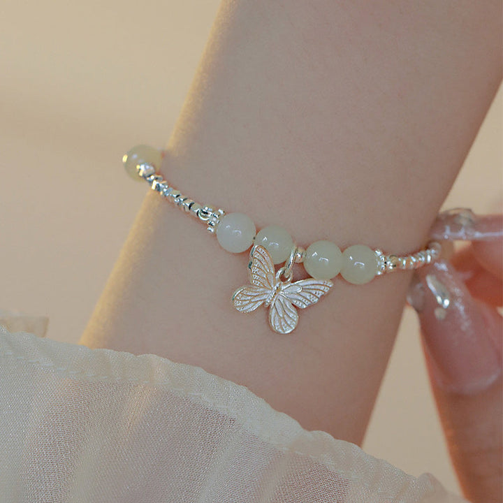 Jade Armband 925 Silber Schmetterling Charm elegantes Accessoire Handgelenk