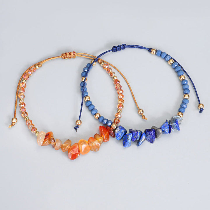 Armband Amethyst Purify Knit orange blau Naturstein elastisch getragen