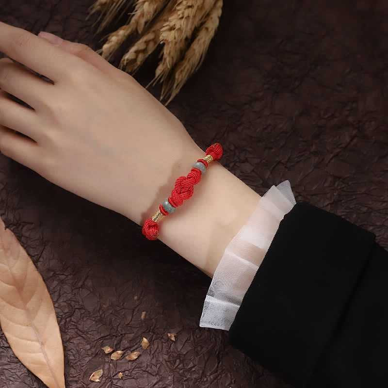 Armband Rotes Band Jade - Glück Knoten