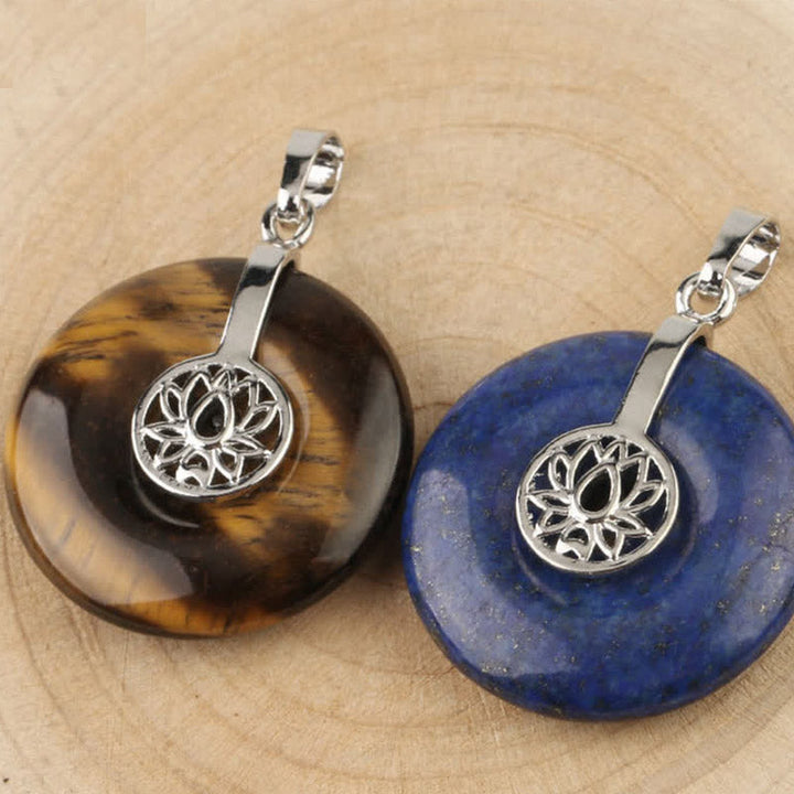 Tigerauge Lapislazuli Kette Lotus Anhänger Heilstein