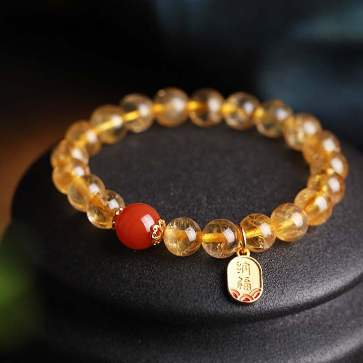 Armband Roter Achat Citrin – Glück mit Goldplakette elegant