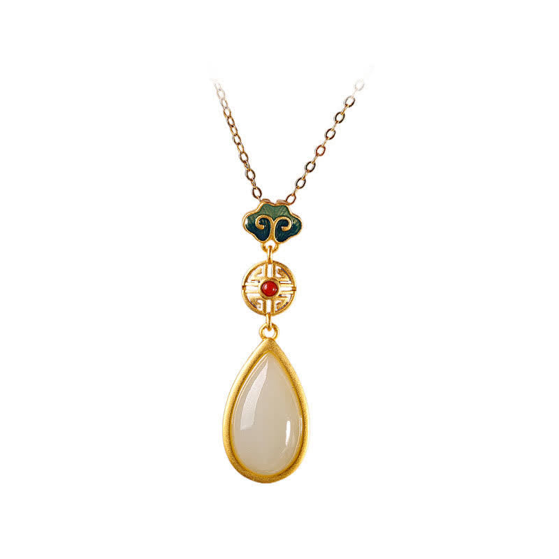Goldene Halskette mit weißer Jade Tropfen Anhänger elegant.