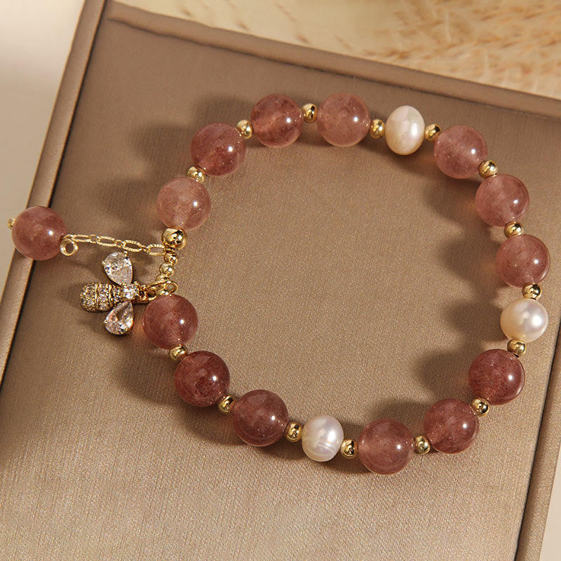 Armband Erdbeerquarz Perle gold Perlenarmband elegantes Schmuckstück