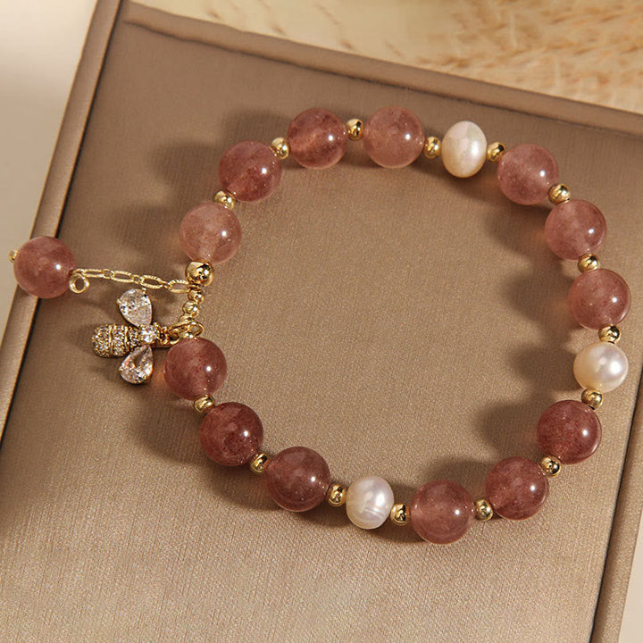 Armband Erdbeerquarz Perle gold Perlenarmband elegantes Schmuckstück