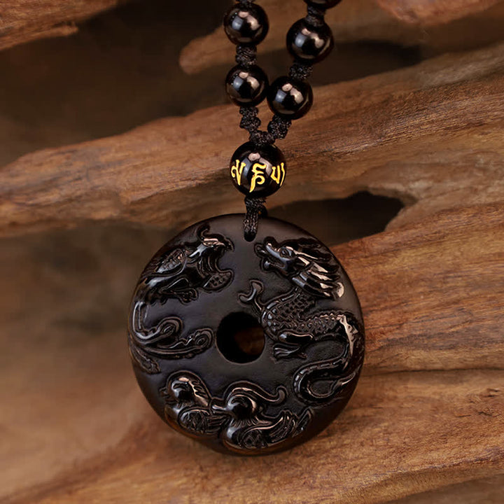 Anhänger Kette Obsidian Drachen Phönix – Schutz