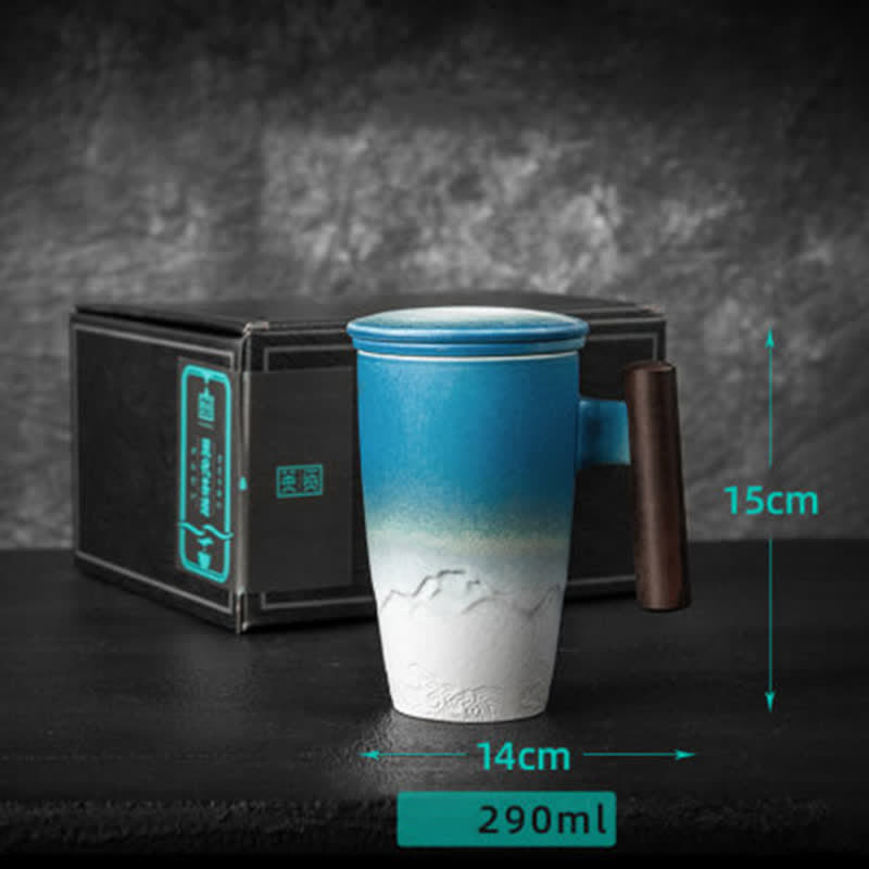 Japanische Teetasse Berg Meer Keramik Vintage Blau 290 ml