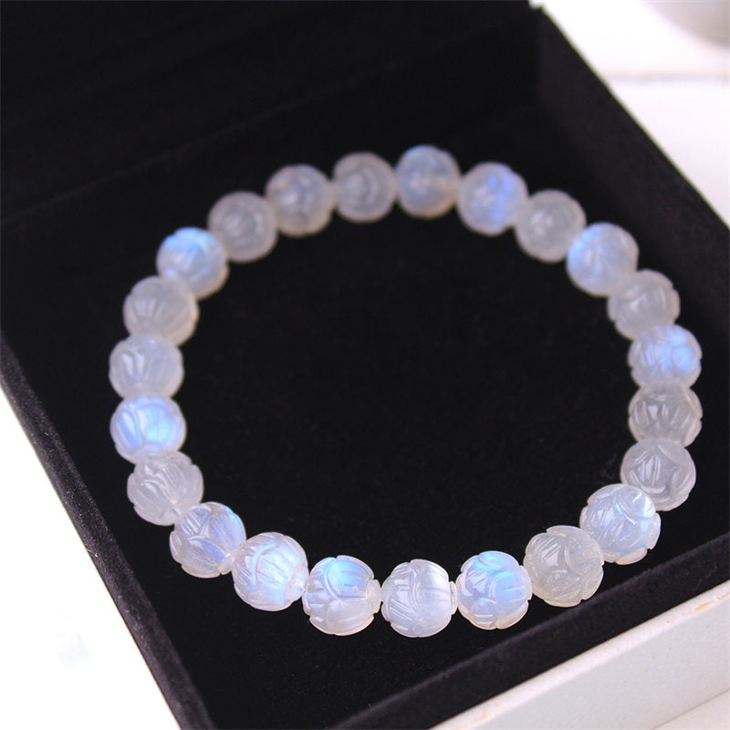 Mondstein Lotus Armband mit Perlen elastisches Armband Naturstein
