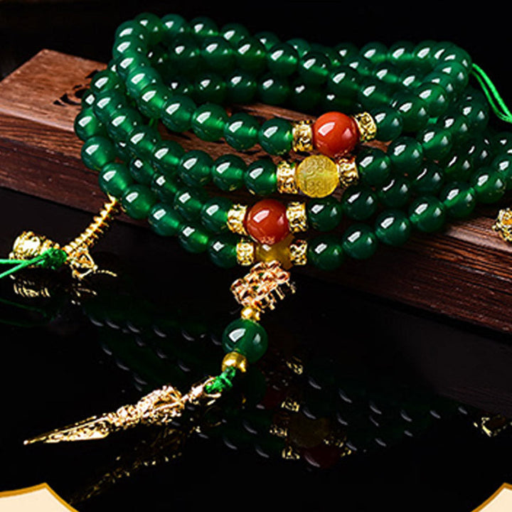 Grüne Mala 108 Perlen Achat Erfolg Armband mit Holzständer Schmuck