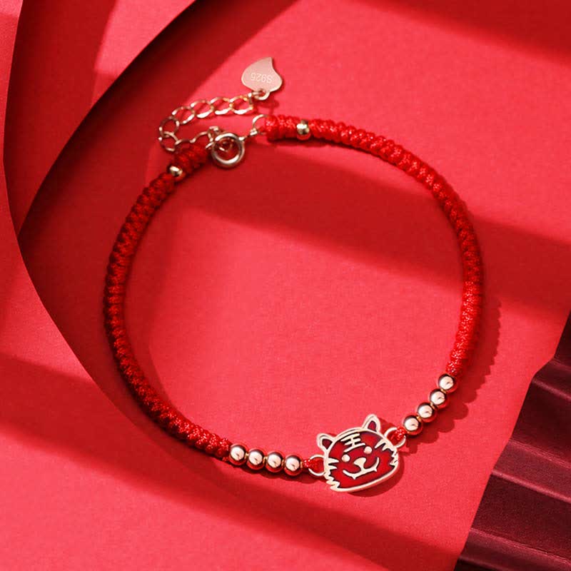 Rotes Armband 925 Silber Chinesisches Tierkreis Glück Energie Katze.