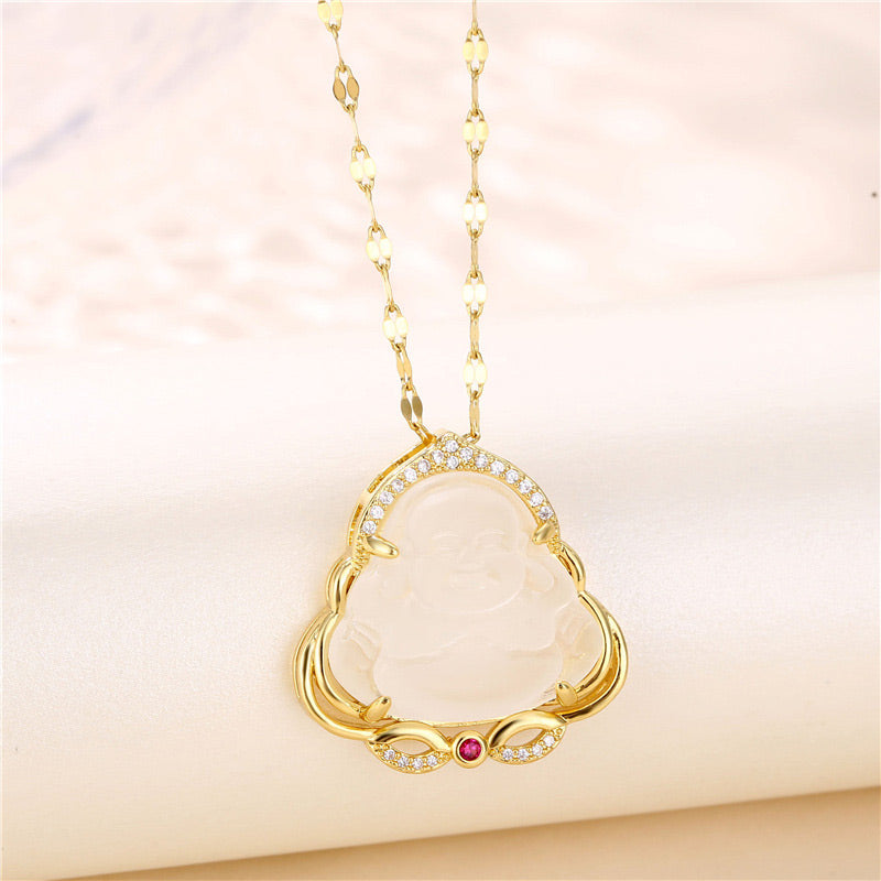 Kette Jade Lachender Buddha Gold Anhänger