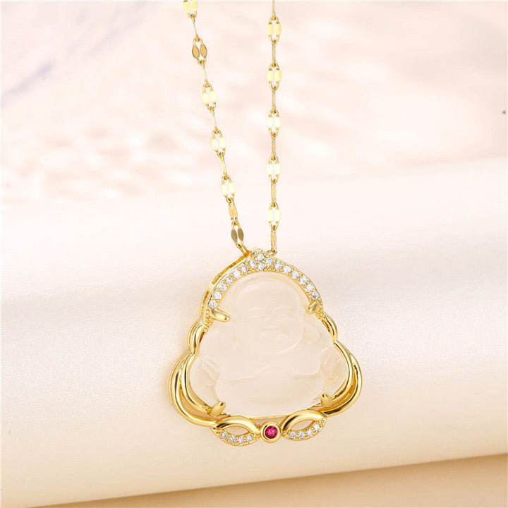 Kette Jade Lachender Buddha Gold Anhänger