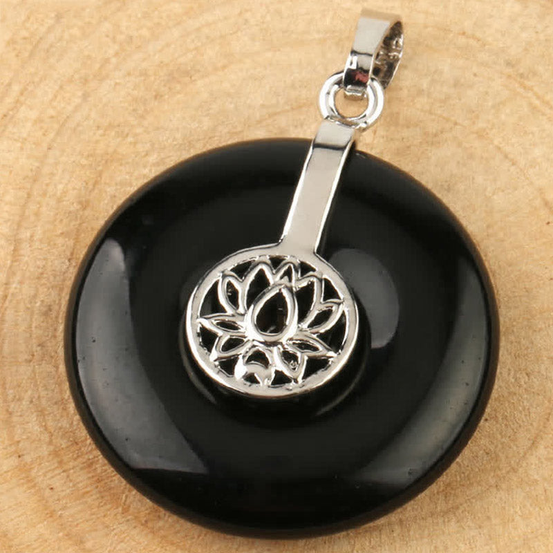 Obsidian Kette Lotus Anhänger schwarz Naturstein