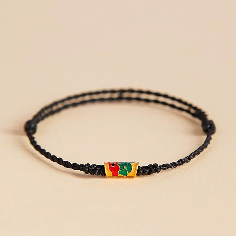 Armband Koi Fisch Wohlstand Energie schwarze Kordel Flagge gelb rot grün
