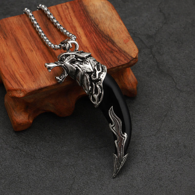Anhänger Kette Titanium Wolfzahn Schutz schwarz Silber