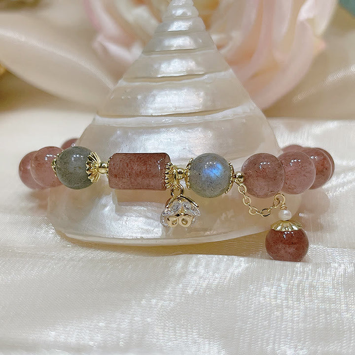 Armband Erdbeerquarz Mondstein Mond – Liebe & Energie elegantes Schmuckstück