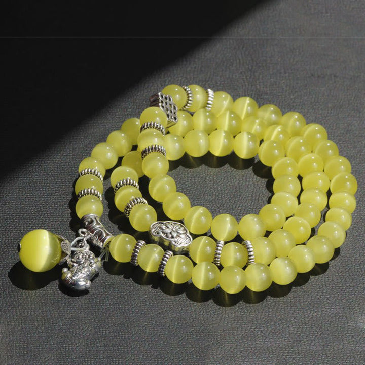 Gelbes Katzenauge Armband PiXiu Dreifach elastisch Naturstein glänzend