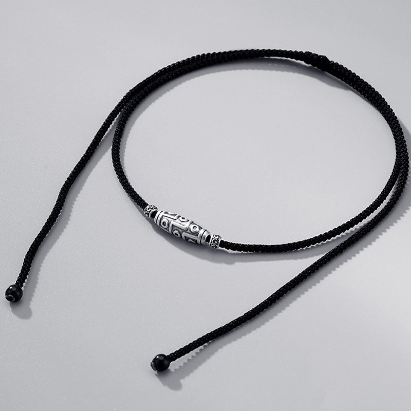 Kette 999er Silber Dzi-Auge schwarze Kordel Schutzschmuck