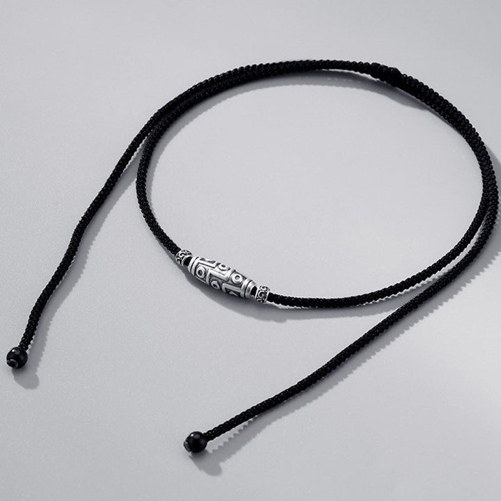 Kette 999er Silber Dzi-Auge schwarze Kordel Schutzschmuck