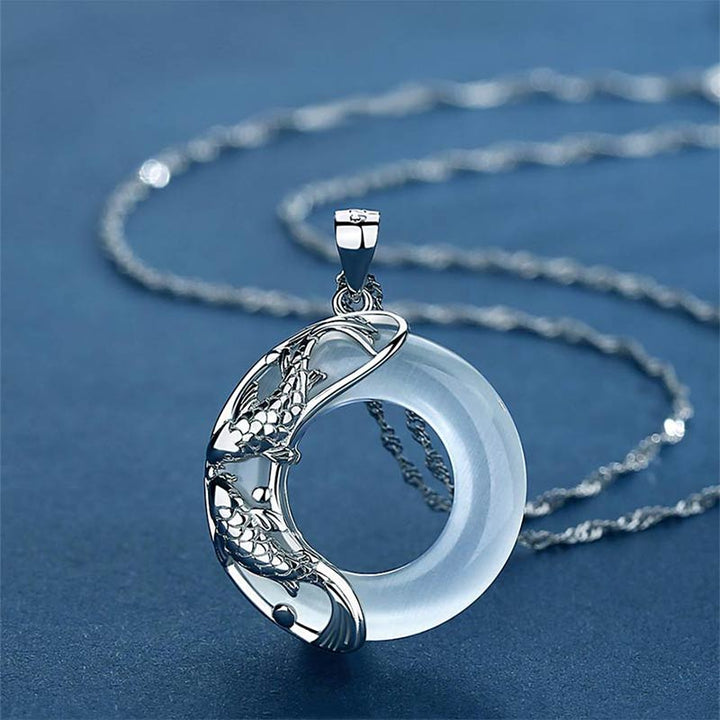 Jade Kette mit Koi Fisch Anhänger Naturstein für Glück und Harmonie