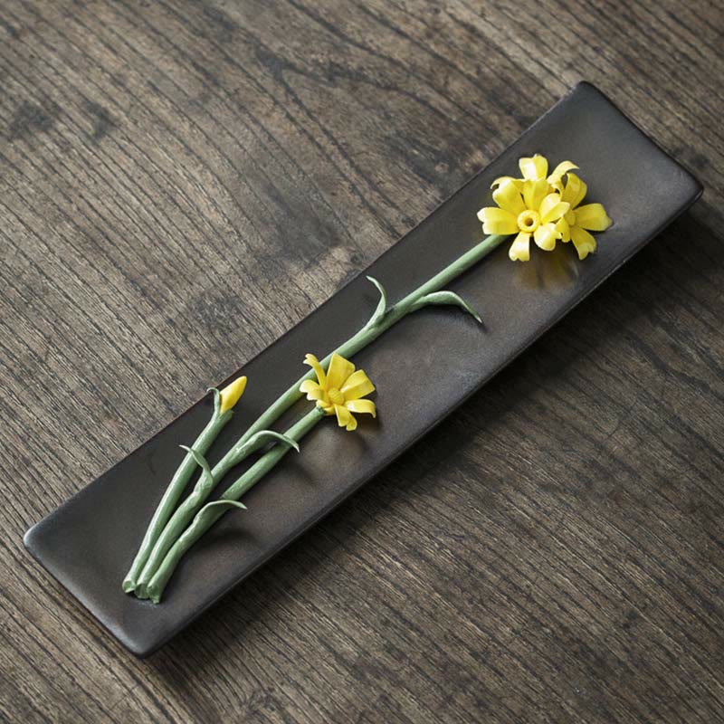 Räucherstäbchen Halter Keramik Lotus Pfingstrose Gelbes Gänseblümchen