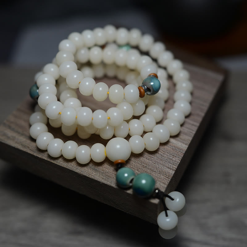 Mala 108 Perlen Bodhi – Ruhe weiße Perlen Naturstein Armband