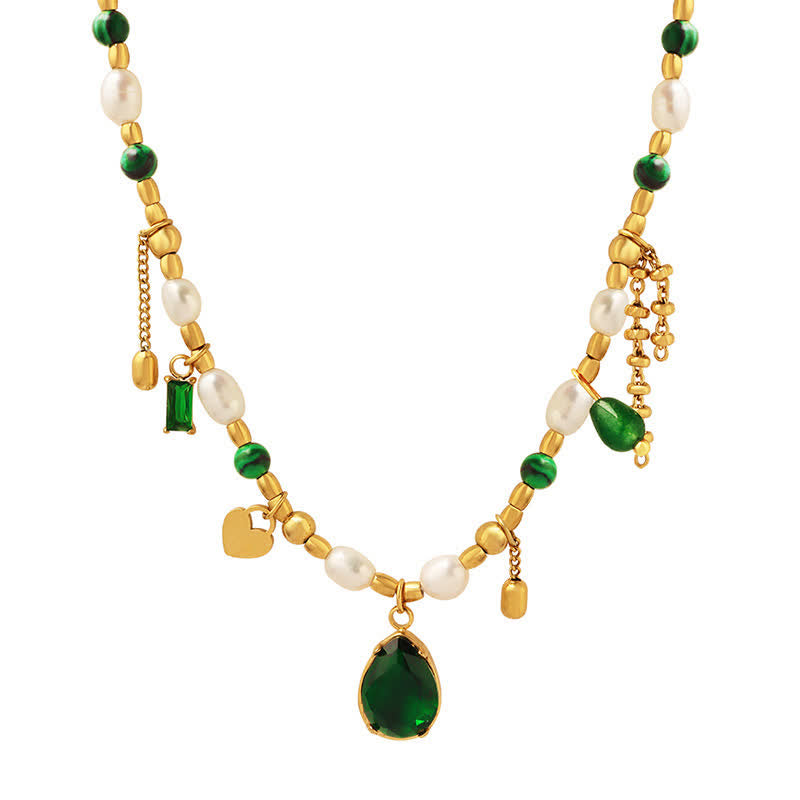 Kette Perle grün Zirkon gold Charm