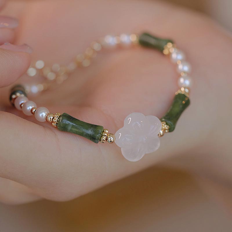 Armband Achat Perle Bambus Frieden grüner Naturstein elegantes Design