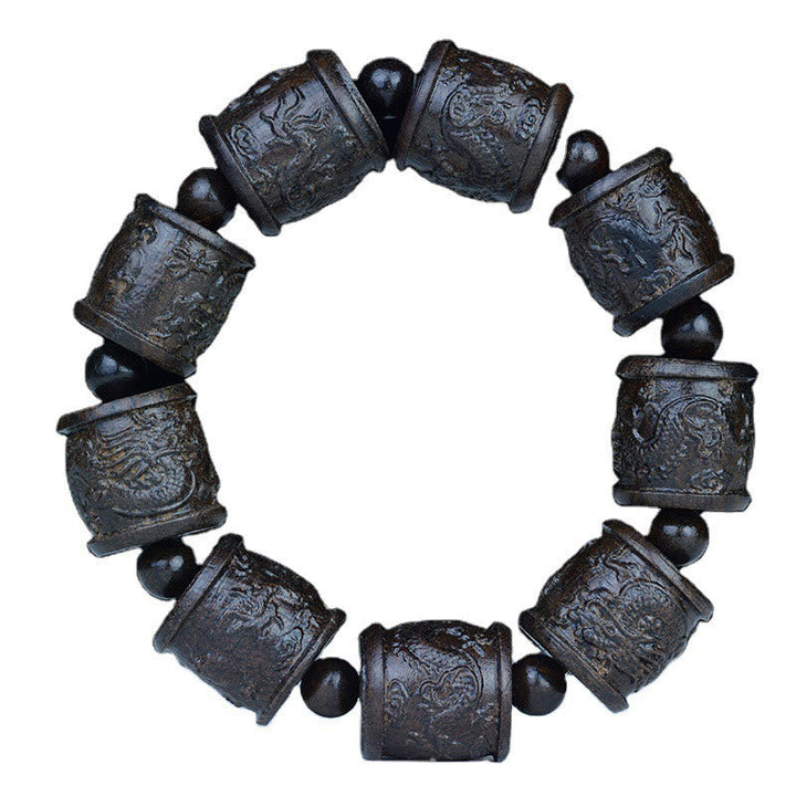 Armband Ebenholz Drachen schwarze Perlen asiatische Ornamente Balance