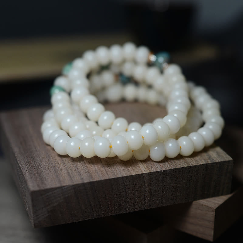 Weiße Mala 108 Perlen Bodhi Armband Ruhe Meditation Naturstein elastisch