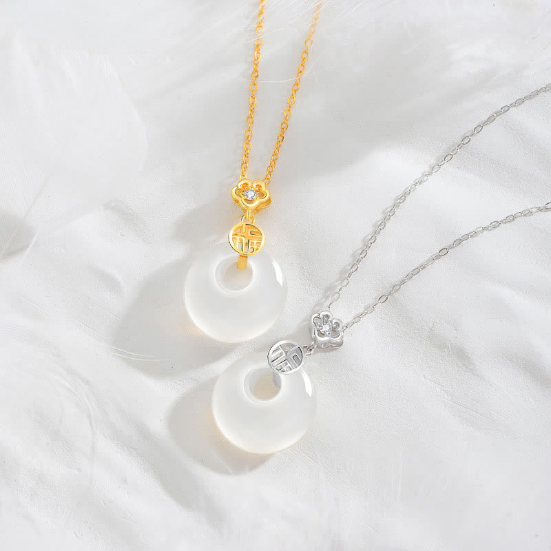 Kette Weiße Achat Fu-Zeichen Sterlingsilber Glück