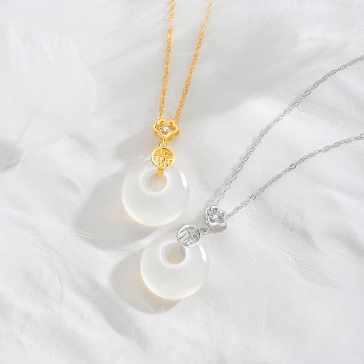 Kette Weiße Achat Fu-Zeichen Sterlingsilber Glück