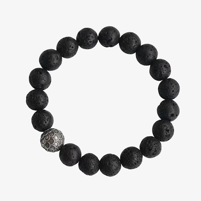 Armband Lavastein – Heilung schwarze Perlen silberne Akzentperle elastisch